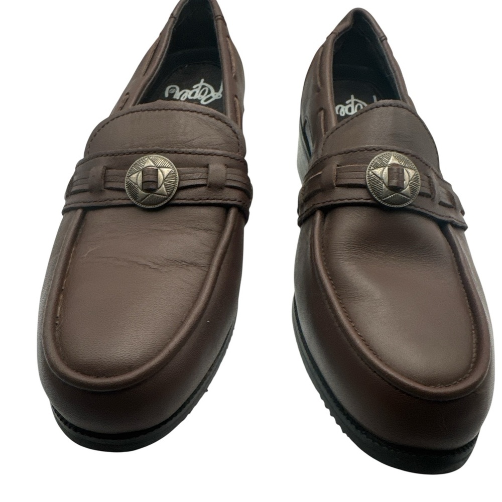 Roper Woman’s Size 7.5‎ Brown Leather Slip On Loafers Concho Star Buckle Western
